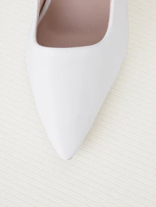 Clariva 女士高跟鞋，时尚百搭通勤工作鞋，法式夏季凉鞋 - 白色皮面 - 查看 4