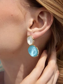 1pair Geometric Resin & Rhinestone Earrings Wedding - Baby Blue - View 2