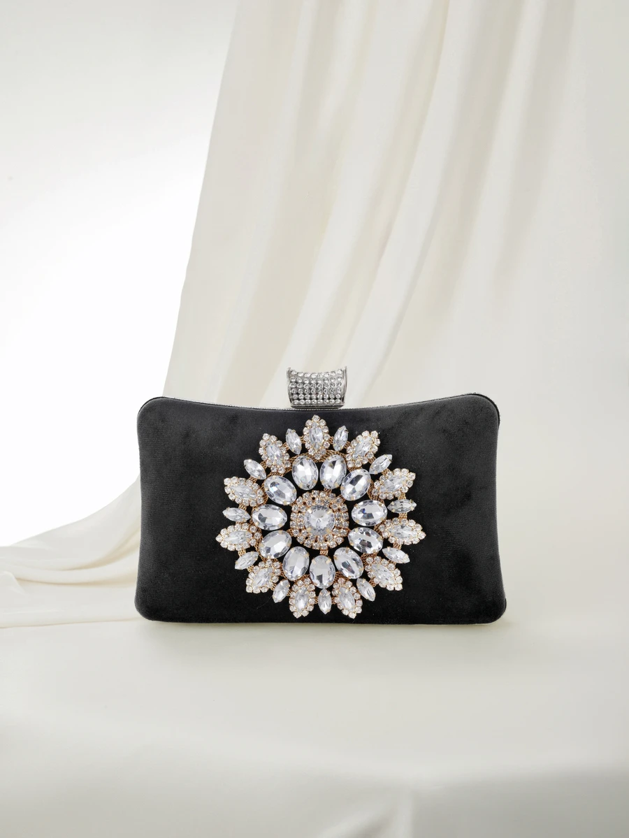 Clariva Damen Glitzernde Minikleine Abendtasche mit Strass-Verzierung und abnehmbarem Kettengurt - Schwarz - Übersicht 1