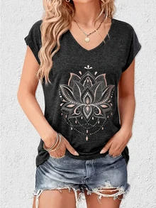 2pcs V-Neck Solid Color T-Shirts, Casual Short Sleeve Tees For Women, Spring & Summer - Multicolor - View 3