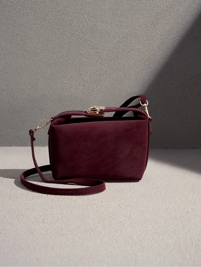 NobleVue 1 pieza Mini bolso cruzado de hombro con correa ajustable en forma de caja de color burdeos de PU con cremallera, bolso de mano de estilo vintage para uso diario, citas, compras, trabajo