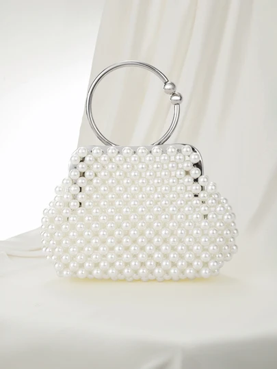 Clariva 轻便商务休闲迷你仿珍珠装饰链条晚宴包，透明包身，是婚礼、舞会和派对活动的完美新娘手提包，魅力十足，优雅精致，低调奢华，镶嵌水钻，适合派对女孩、女士、新娘，是派对、晚宴/宴会的理想之选。