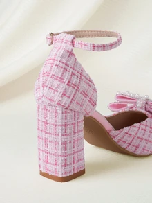 Clariva Giày sandal cao gót mũi nhọn đính đá, quai trong suốt kiểu Pháp thắt nơ, mẫu mới Xuân/Hè 2025, thanh lịch, thích hợp cho nữ dự tiệc và đám cưới. - Hồng - Xem 3