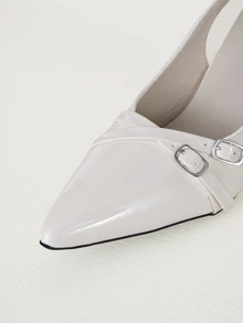 Clariva Women's Pointed Toe Kitten Heel Slip-On Sandals - Beige - View 5