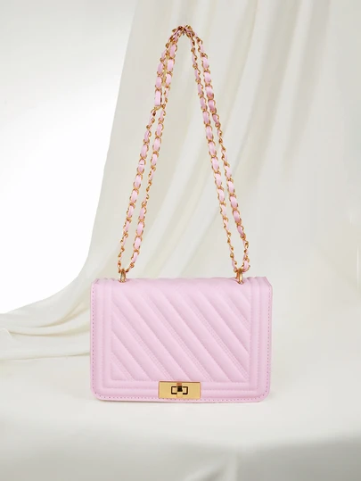 Clariva 时尚新款纯色PU压纹迷你单肩包，街头通勤斜挎包，简约女士链条小方包