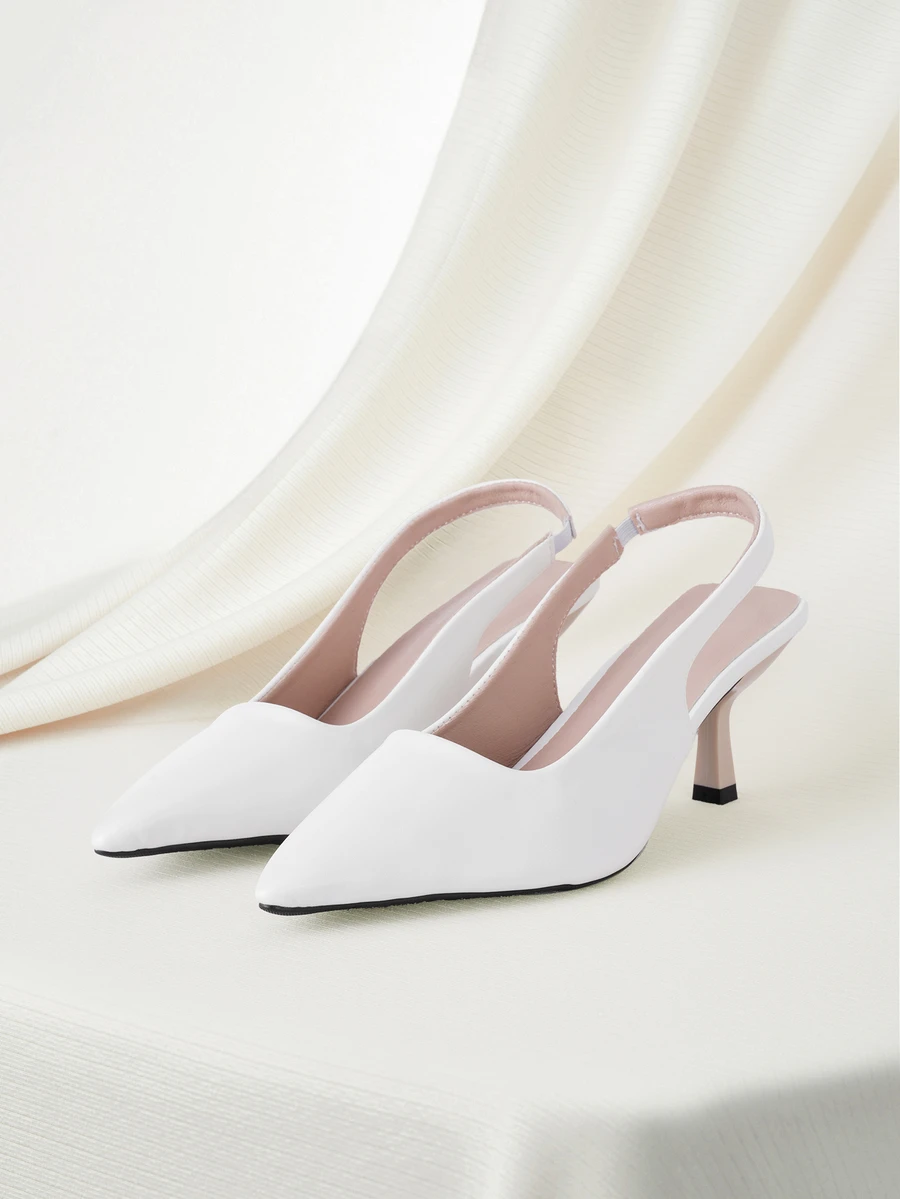 Clariva 女士高跟鞋，时尚百搭通勤工作鞋，法式夏季凉鞋 - 白色皮面 - 查看 1