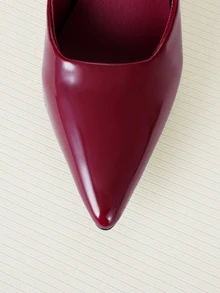 Clariva Women's Pointed Toe Kitten Heel Slip-On Sandals - Burgundy - View 4