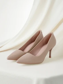 Clariva Point Toe Stiletto Heeled Court Pumps, Khaki Elegant Solid Color Women's High Heel Pumps, Elegant - Khaki - View 1