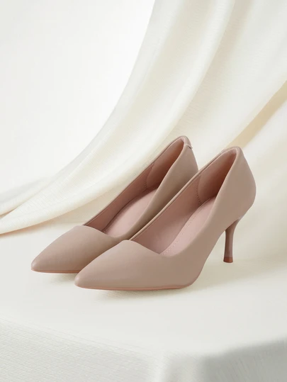 Clariva 尖头细高跟浅口鞋，卡其色优雅纯色女士高跟鞋，优雅