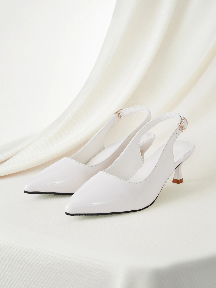 Clariva Elegant Pointed Toe Stiletto High Heel Sandals, Sexy Party Dress Shoes For Women, Suitable For Commuting, Nightclub, Wedding, Outdoor, Leather Buckle Strap, Kitten Heels, White High Heels To Match Dresses, All Season - White - View 1