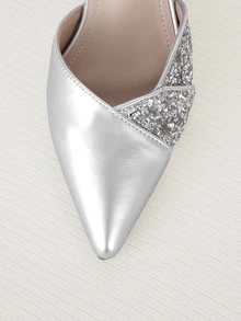 Clariva 女士优雅银色凉鞋高跟鞋舒适尖头玛丽珍中跟闭趾夏季鞋，优雅女士高跟鞋，高贵典雅 - 銀色 - 查看 4