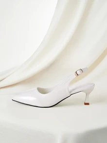 Clariva Elegant Pointed Toe Stiletto High Heel Sandals, Sexy Party Dress Shoes For Women, Suitable For Commuting, Nightclub, Wedding, Outdoor, Leather Buckle Strap, Kitten Heels, White High Heels To Match Dresses, All Season - White - View 2