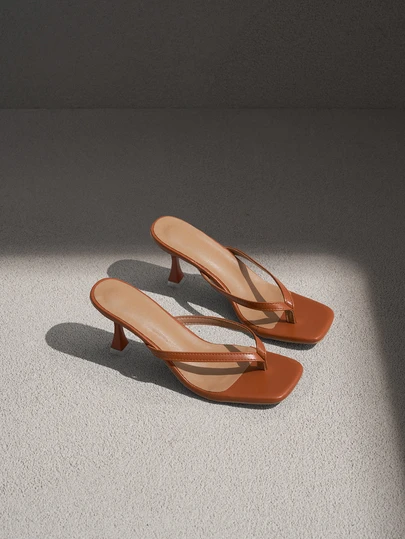 NobleVue Women's Kitten Heel Sandals, Square Toe Flip Flops, 2.75 Inch High Heel Sandals | Women's Square Toe High Heel Sandals