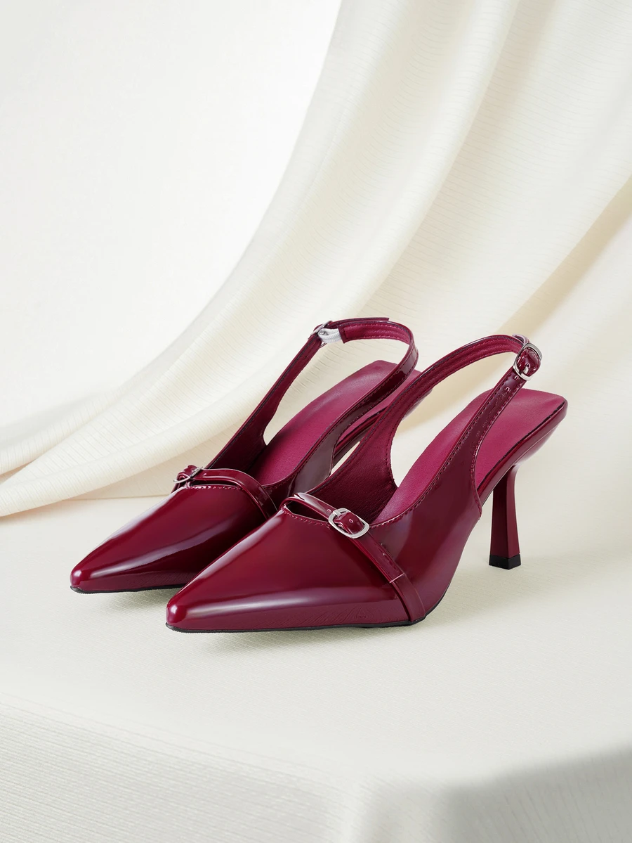 Clariva Women's Pointed Toe Kitten Heel Slip-On Sandals - Burgundy - View 1