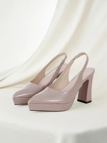 Clariva Talons hauts à bout pointu kaki avec talon épais, mode et minimaliste, élégants et confortables pour le travail, les fêtes, les occasions formelles du printemps/été - Kaki - Voir 1