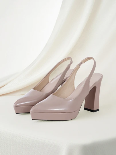 Clariva Women's Pointed Toe Khaki Mirror Chunky Heel High Heels, Fashionable & Minimalist, Elegant & Comfortable For Commute, Party, Spring/Summer Formal Occasions, Work