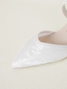 Clariva Nuevas sandalias de tacón grueso con punta puntiaguda y bordado, de doble uso, elegantes, tipo mule, para looks de verano - Beis - Ver 5