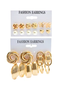Rylithe 11Pairs/Set Faux Pearl & Heart Decor Earrings Valentines SummerOutfit,Festival Fits,Elegant Outfit - Yellow Gold - View 2