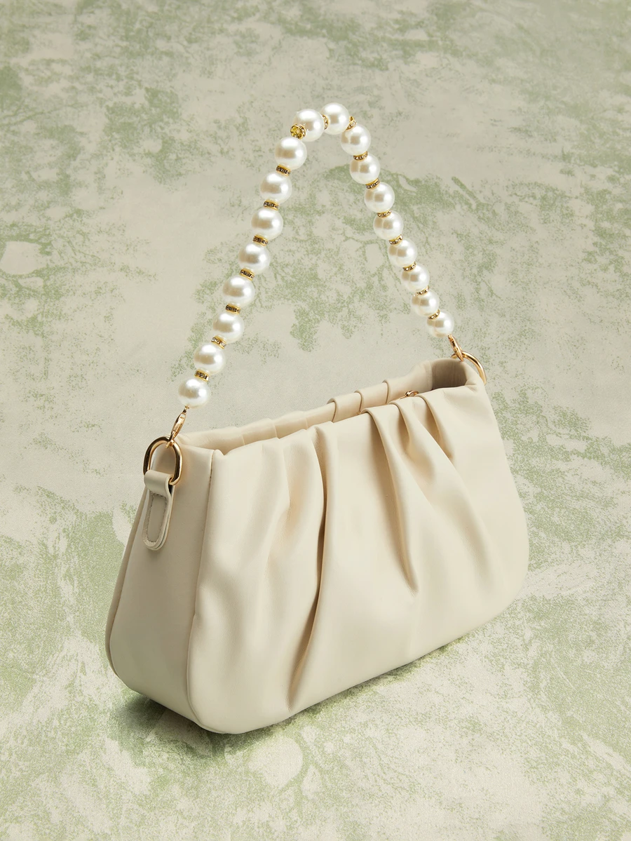 Rylithe Bolso fruncido con cuenta con perla artificial - Beis - Ver 1