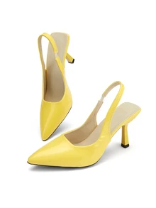 Rylithe Sandalias de tacón de gatito de punta afilada para mujer - Amarillo - Ver 4
