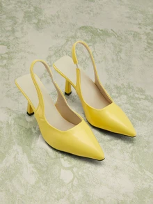 Rylithe Sandalias de tacón de gatito de punta afilada para mujer - Amarillo - Ver 7