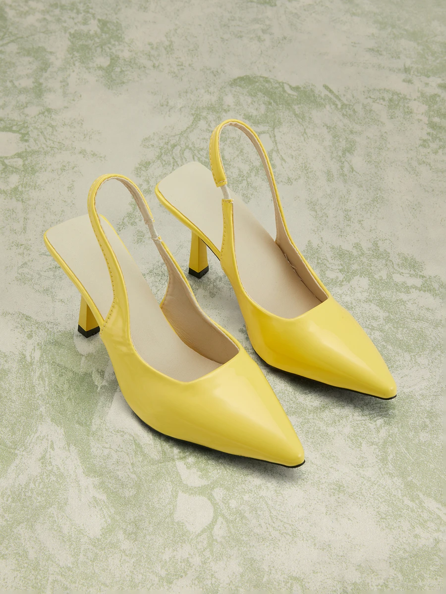 Rylithe Sandalias de tacón de gatito de punta afilada para mujer - Amarillo - Ver 1