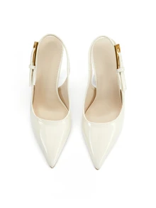 Rylithe 女士尖头时尚搭扣漆皮高跟露跟鞋，优雅，女士高跟鞋，高贵典雅，婚礼服饰 - 白色 - 查看 3