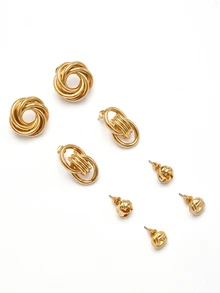 Rylithe 11Pairs/Set Faux Pearl & Heart Decor Earrings Valentines SummerOutfit,Festival Fits,Elegant Outfit - Yellow Gold - View 7