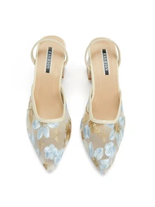 Rylithe Giày bít mũi cao gót màu trắng kiểu Trung Quốc mới, sandal xỏ ngón mũi nhọn thêu ren cho nữ, thanh lịch, giày bít mũi nữ, trang phục dự tiệc, trang phục mùa hè. - Màu xanh lam - Xem 3