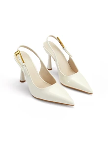 Rylithe 女士尖头时尚搭扣漆皮高跟露跟鞋，优雅，女士高跟鞋，高贵典雅，婚礼服饰 - 白色 - 查看 2