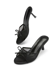 Giày sandal cao gót hở mũi thoáng khí bằng lưới dành cho nữ, kiểu dáng tối giản đa năng với nơ, phong cách mùa hè mới, phù hợp cho các lễ hội, trang phục thanh lịch. - màu đen - Xem 4