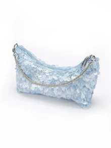 Rylithe Sequin Floral Shoulder Bag, Bridal Party, Prom Bag, Prom Accessories, Premium Style Handbag, Wedding Items, Elegant Bag For Women (Pattern Random) , Sequin SummerOutfit,Festival Fits,Elegant Outfit - Baby Blue - View 3
