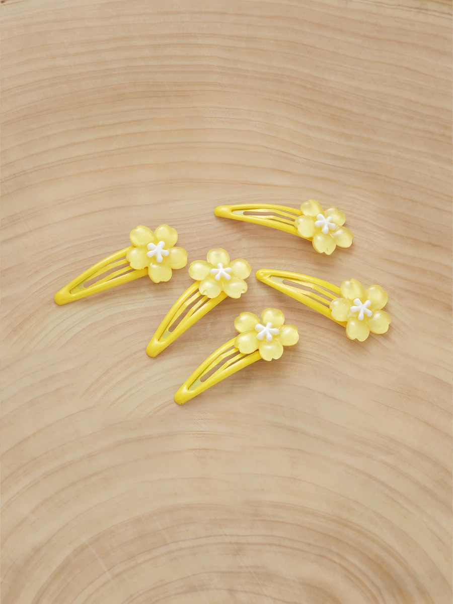 Glizzene 5pcs Cute Yellow Sakura Flower Hair Clips, Adorable Side Bangs Clips, Ins Style Fringe Clips, BB Clips (No Card Included), Head Accessories, Hair Accessories For Women - Yellow - View 1