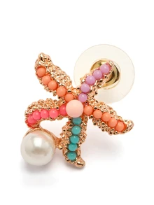 Rylithe 1pair Sweet Bohemian Style Colorful Starfish & Faux Pearl Earrings, Suitable For Women's Daily Travel, Beach Parties, Vacation, Etc. SummerOutfit,Festival Fits,Elegant Outfit - Colorful Starfish - View 5