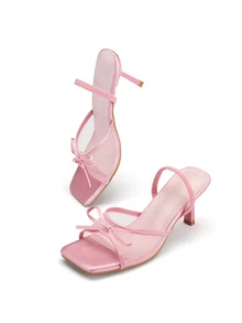 Giày sandal cao gót hở mũi màu hồng mới, thoáng khí, kiểu dáng tối giản, đa năng dành cho nữ, phù hợp cho trang phục mùa hè, lễ hội và những dịp trang trọng. - Hồng - Xem 4
