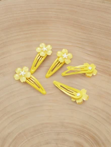 Glizzene 5pcs Cute Yellow Sakura Flower Hair Clips, Adorable Side Bangs Clips, Ins Style Fringe Clips, BB Clips (No Card Included), Head Accessories, Hair Accessories For Women - Yellow - View 5