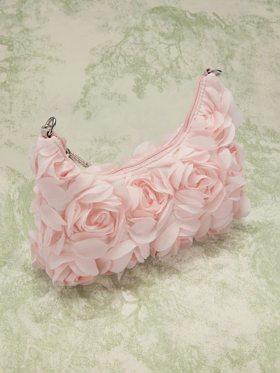 Rylithe Elegant 3D Rose Flower Shoulder Bag, Suitable For Wedding Party, Evening Party, Holiday Party Dress, Party Bag, New Year's Outfit, Bag, Shiny Wallet, Valentine's Day Gift, Bride Bag, Bridesmaid Bag, Suitable For Gatherings, Evening Events, Weddings, Dances (Pattern Random), Exquisite Floral Bag For Women , Pink, Lace SummerOutfit,Festival Fits,Elegant Outfit