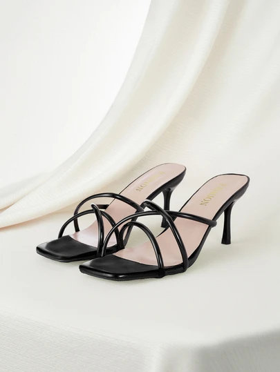 Clariva 大码女式舒适简约交叉露趾方头皮革细高跟凉鞋，夏季休闲时尚户外沙滩鞋