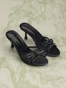 Giày sandal cao gót hở mũi thoáng khí bằng lưới dành cho nữ, kiểu dáng tối giản đa năng với nơ, phong cách mùa hè mới, phù hợp cho các lễ hội, trang phục thanh lịch. - màu đen - Xem 1