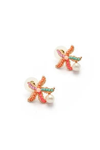 Rylithe 1pair Sweet Bohemian Style Colorful Starfish & Faux Pearl Earrings, Suitable For Women's Daily Travel, Beach Parties, Vacation, Etc. SummerOutfit,Festival Fits,Elegant Outfit - Colorful Starfish - View 2