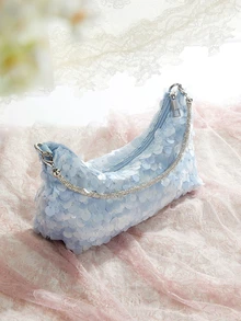 Rylithe Sequin Floral Shoulder Bag, Bridal Party, Prom Bag, Prom Accessories, Premium Style Handbag, Wedding Items, Elegant Bag For Women (Pattern Random) , Sequin SummerOutfit,Festival Fits,Elegant Outfit - Baby Blue - View 1
