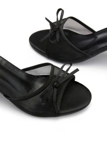 Giày sandal cao gót hở mũi thoáng khí bằng lưới dành cho nữ, kiểu dáng tối giản đa năng với nơ, phong cách mùa hè mới, phù hợp cho các lễ hội, trang phục thanh lịch. - màu đen - Xem 5