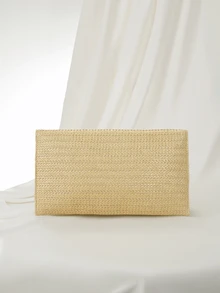 Clariva Túi cầm tay cói nhiều ngăn, khóa vặn, đi nghỉ - Màu Khaki - Xem 2