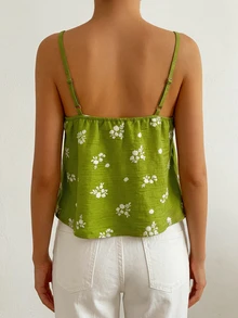 Áo hai dây cổ chữ V họa tiết hoa 3D màu xanh lá chanh dành cho nữ mùa hè - Màu xanh Ô liu - Xem 2