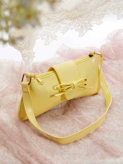 Rylithe 1 pieza Bolso bandolera retro con lazo decorativo, adecuado para citas, salidas, fiestas, atuendos de verano amarillos, festivales, atuendos elegantes