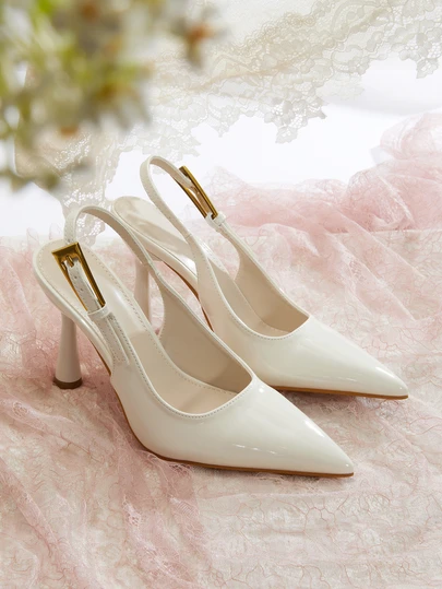 Rylithe 女士尖头时尚搭扣漆皮高跟露跟鞋，优雅，女士高跟鞋，高贵典雅，婚礼服饰