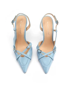 Rylithe 女士优雅交叉绑带细高跟尖头V形开口搭扣高跟鞋，适合搭配连衣裙和婚礼，优雅，女士高跟鞋，优雅 - 藍色 - 查看 3