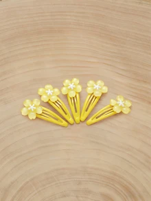 Glizzene 5pcs Cute Yellow Sakura Flower Hair Clips, Adorable Side Bangs Clips, Ins Style Fringe Clips, BB Clips (No Card Included), Head Accessories, Hair Accessories For Women - Yellow - View 2