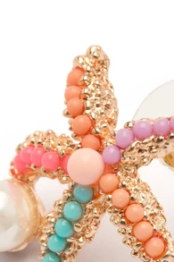 Rylithe 1pair Sweet Bohemian Style Colorful Starfish & Faux Pearl Earrings, Suitable For Women's Daily Travel, Beach Parties, Vacation, Etc. SummerOutfit,Festival Fits,Elegant Outfit - Colorful Starfish - View 6