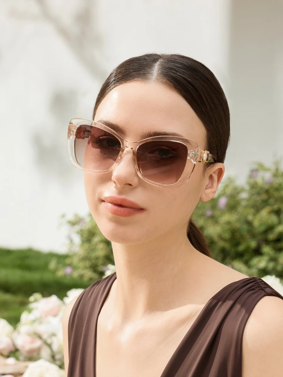 Clariva 1 Pair Faux Pearl Acrylic Cat Eye Fashion Glasses Beach Accessories For Women Glasses Shades Basics Fall Winter Women Outfits Clothes Business Casual Gifts For Summer Beach Vacation, Outdoor, Travel Pearl Decor Elegant Style Cat Eye Frame - Champagne - View 1